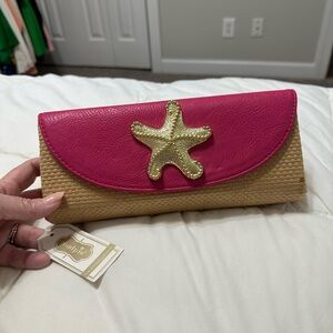 Mud Pie Pink and Tan Clutch with Starfish Accent